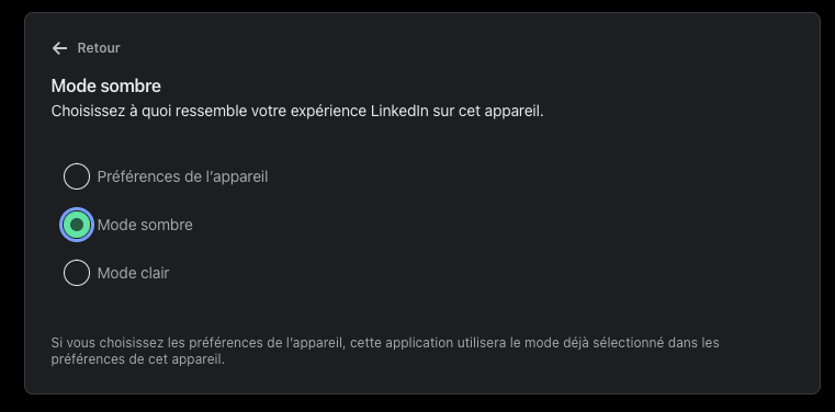 linkedin Dark mode